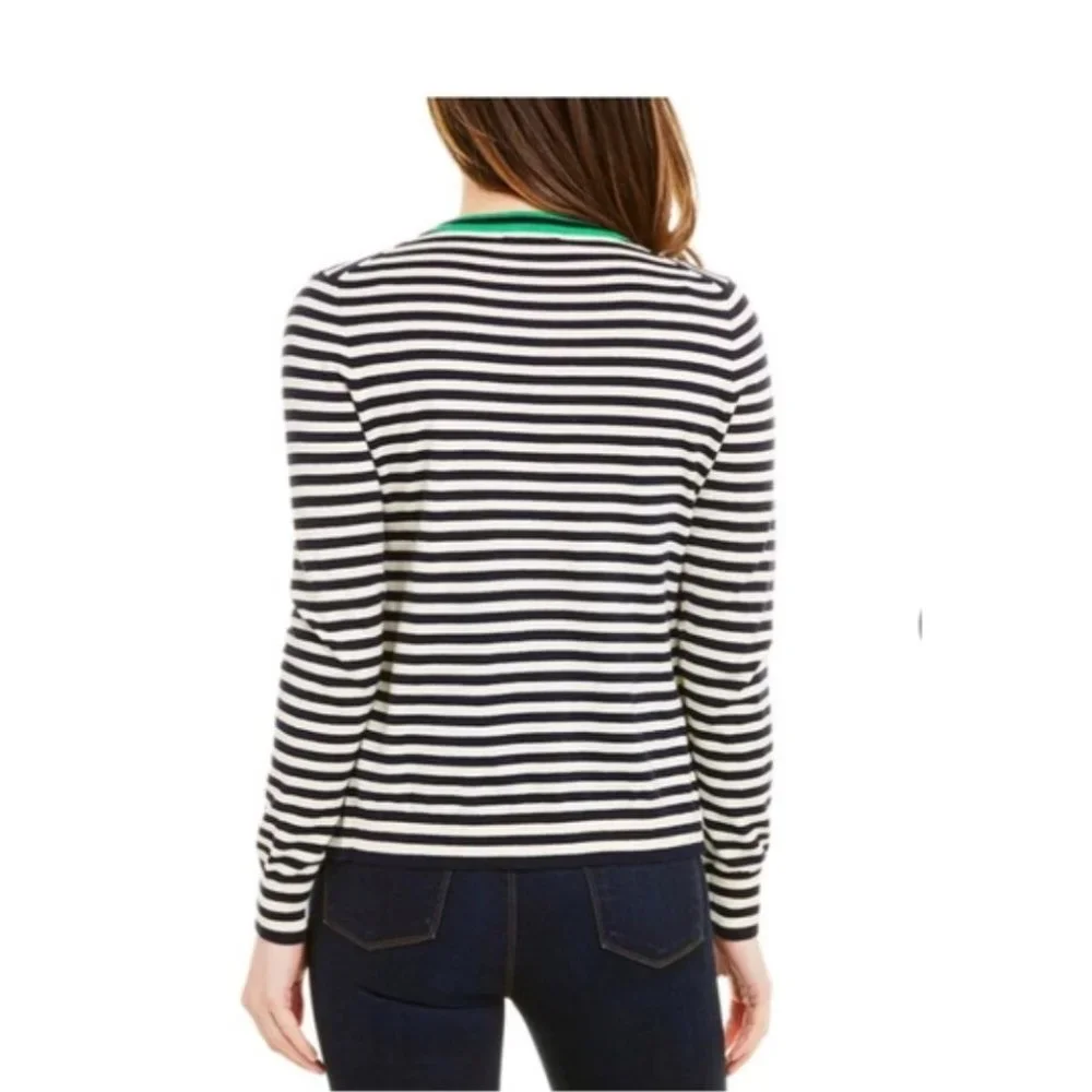 NEW J. Crew Tipped Caryn Striped Cardigan in Navy/Ivory/Green - size XS!